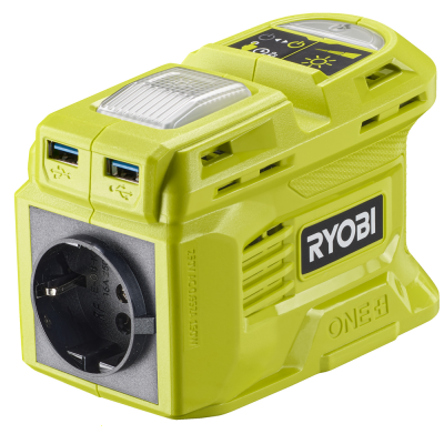RY18BI150B-0 – INVERTER 18V CHE FORNISCE 230V-150W DI ALIMENTAZIONE 2 PORTE USB E SUPPORTO SMARTPHONE – SENZA BATTERIA – RYOBI