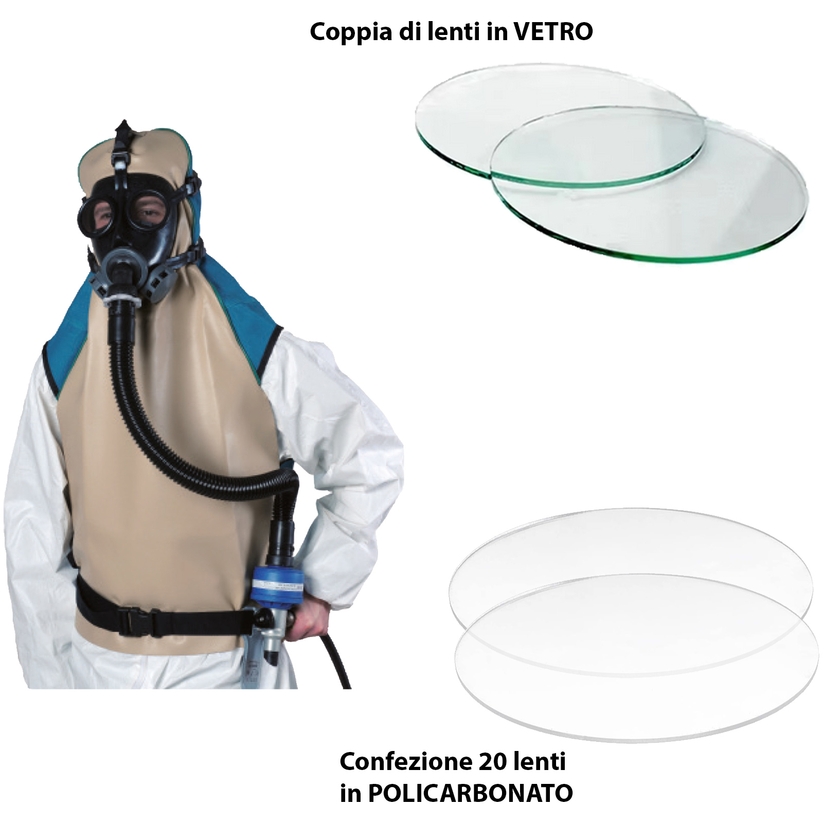 Lenti di Ricambio per Maschera Sabbiatura SPASCIANI ACS 951 Lenti Interne Policarbonato o Esterne in Vetro Rotonde Diametro 65mm