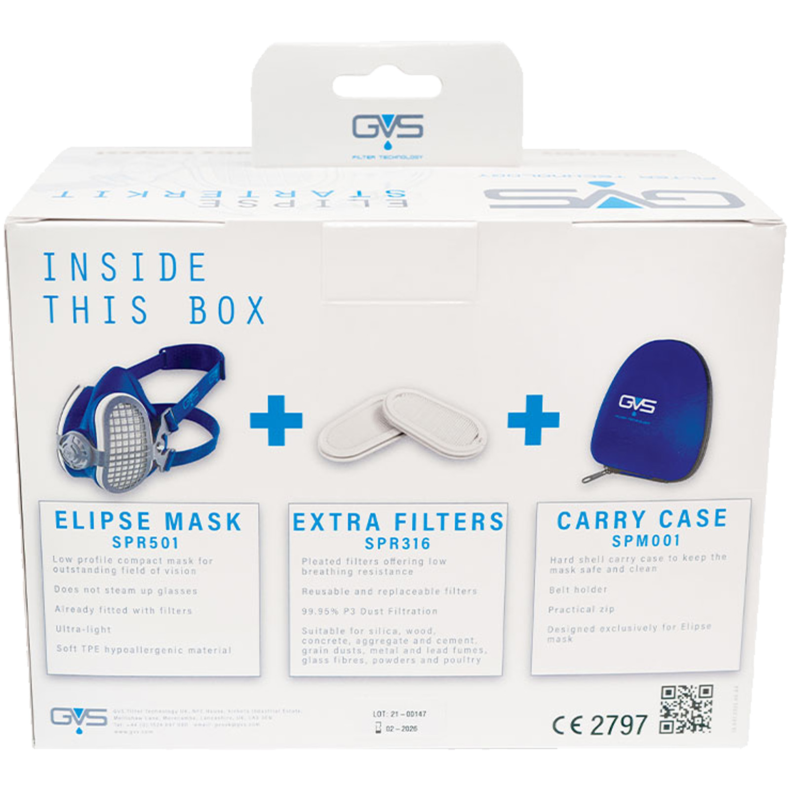 Maschera Semi-Facciale Respiratore Semimaschera GVS con Filtri P3 R D per Polveri Fumi Virus modello ELIPSE® P3 R - immagine 3