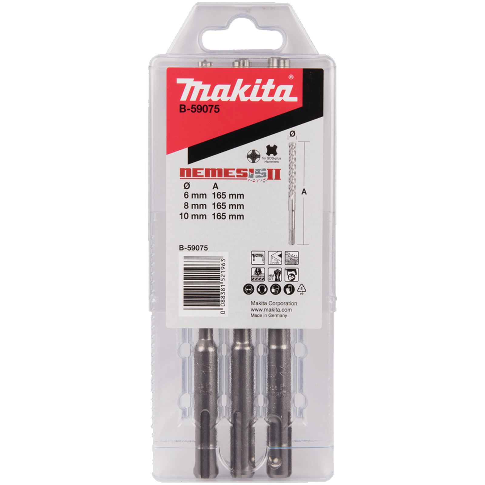 Set 3 Punte SDS-Plus MAKITA per Trapani Tassellatori per Muro Cemento articolo B-59075